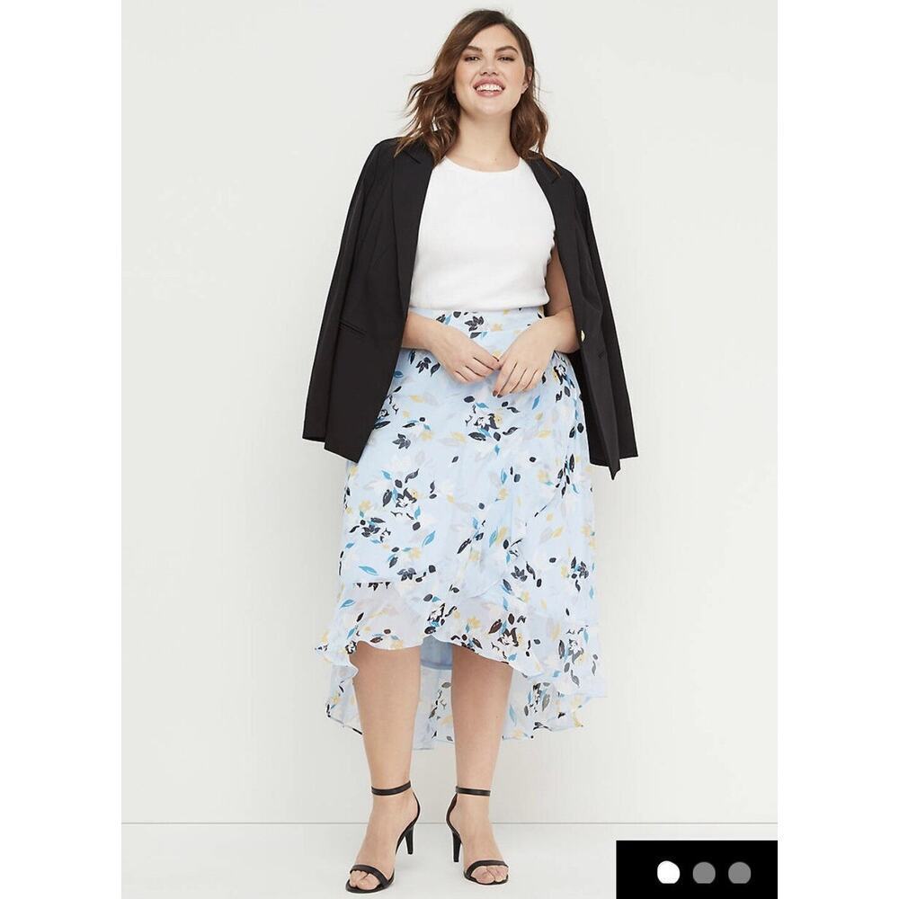 Lane Bryant Baby Blue Floral Ruffle Hem Midi Skirt Size 18/20 NWT Whimsical
